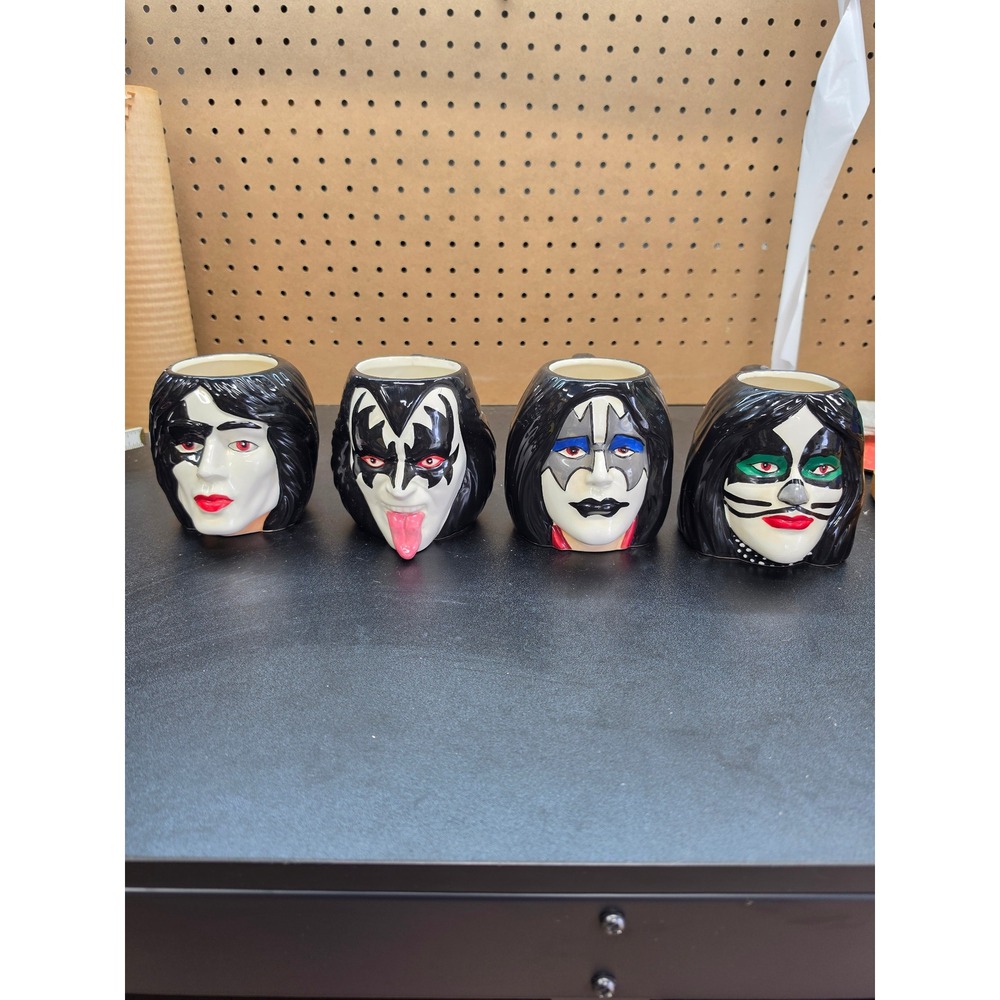 KISS Ceramic Coffee Mug Set 4 Piece Sculpted 3D Face Paint Rock Band Mugs